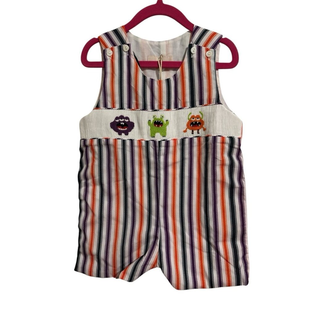 Smockingbird Baby Boy Romper 18M Halloween Striped Monster Smocked Jon Jon NWT